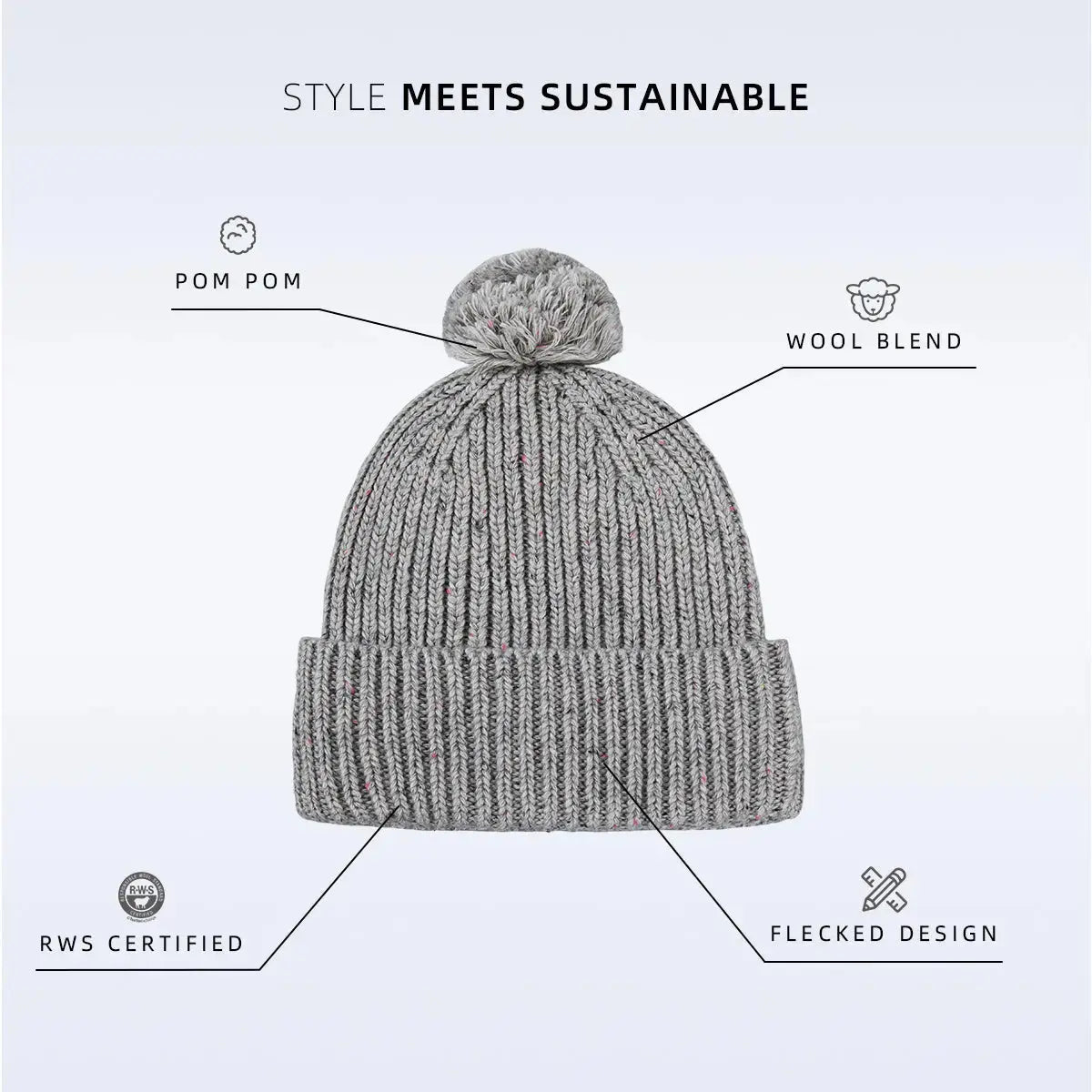 Blank Wool Flecked Pom Pom Beanie Wholesale - 1192