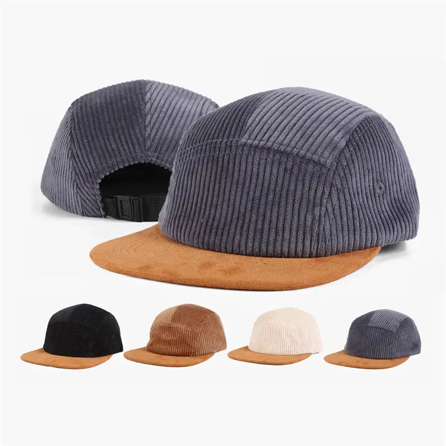 Blank & Custom Corduroy 5 Panel Flat Bill Camper Hat - 6715