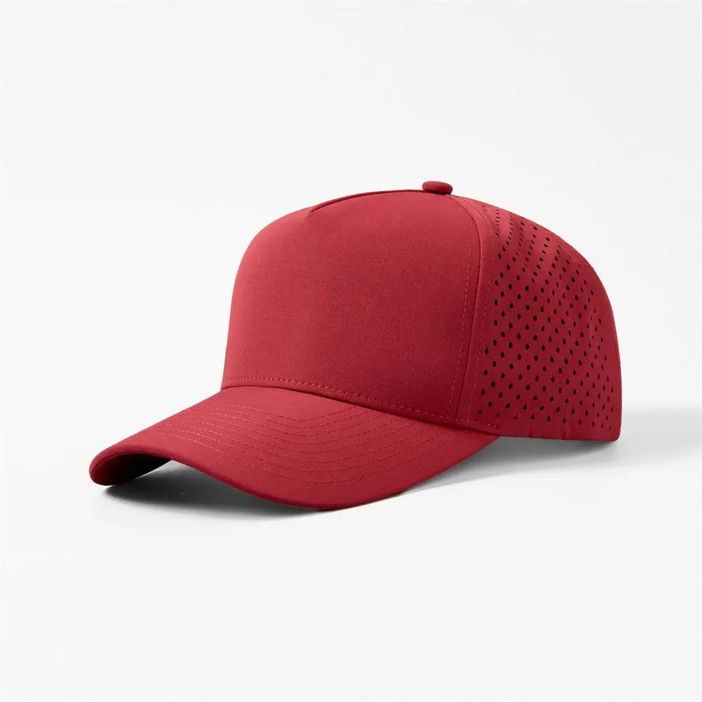 Blank 5 Panel Water Repellent Recycled Perforated Snapback Golf Hat- 6526Â Red foremosthat