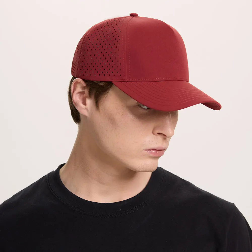 Blank 5 Panel Water Repellent Recycled Perforated Snapback Golf Hat- 6526Â foremosthat