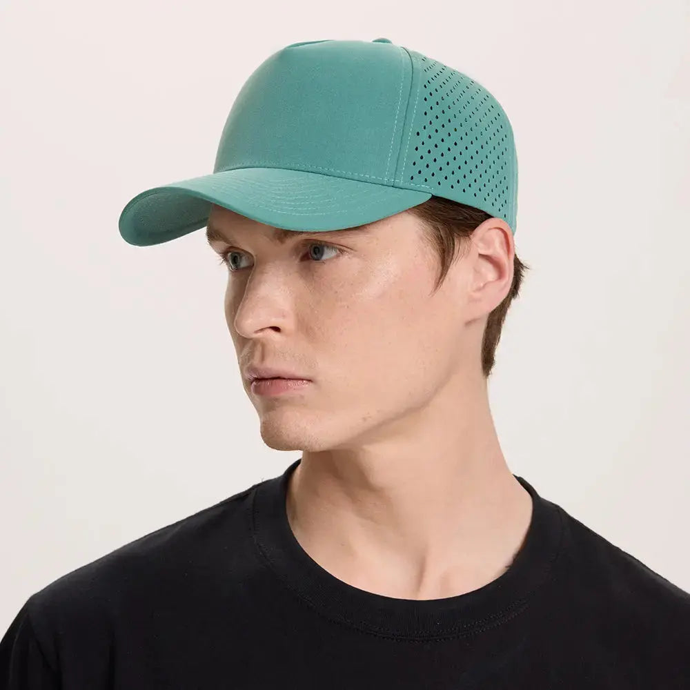 Blank 5 Panel Water Repellent Recycled Perforated Snapback Golf Hat- 6526Â foremosthat