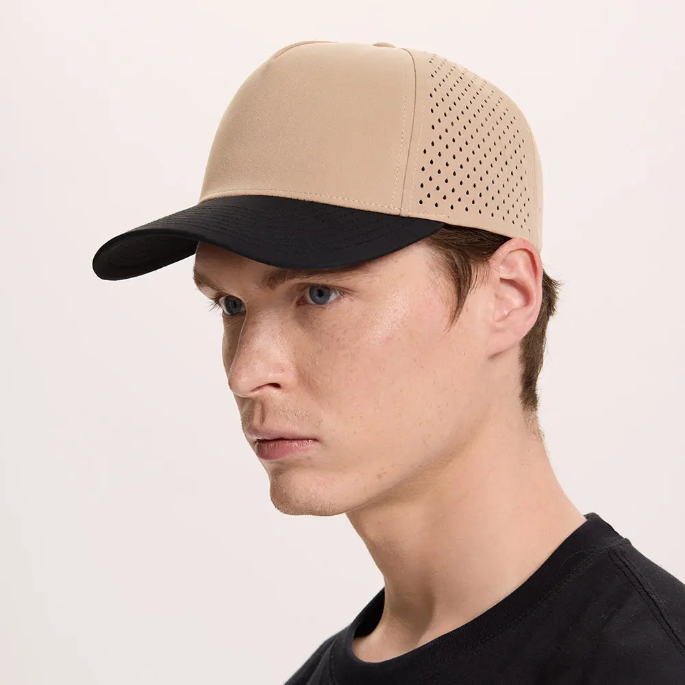 Blank 5 Panel Water Repellent Recycled Perforated Snapback Golf Hat- 6526Â foremosthat
