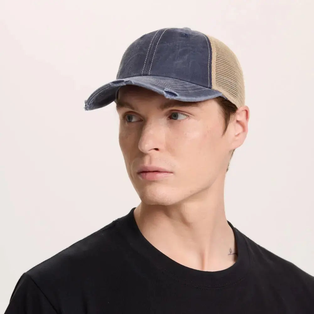 Blank Vintage Cotton Sand Unstructured Mesh Trucker Hats Wholesale - 6532