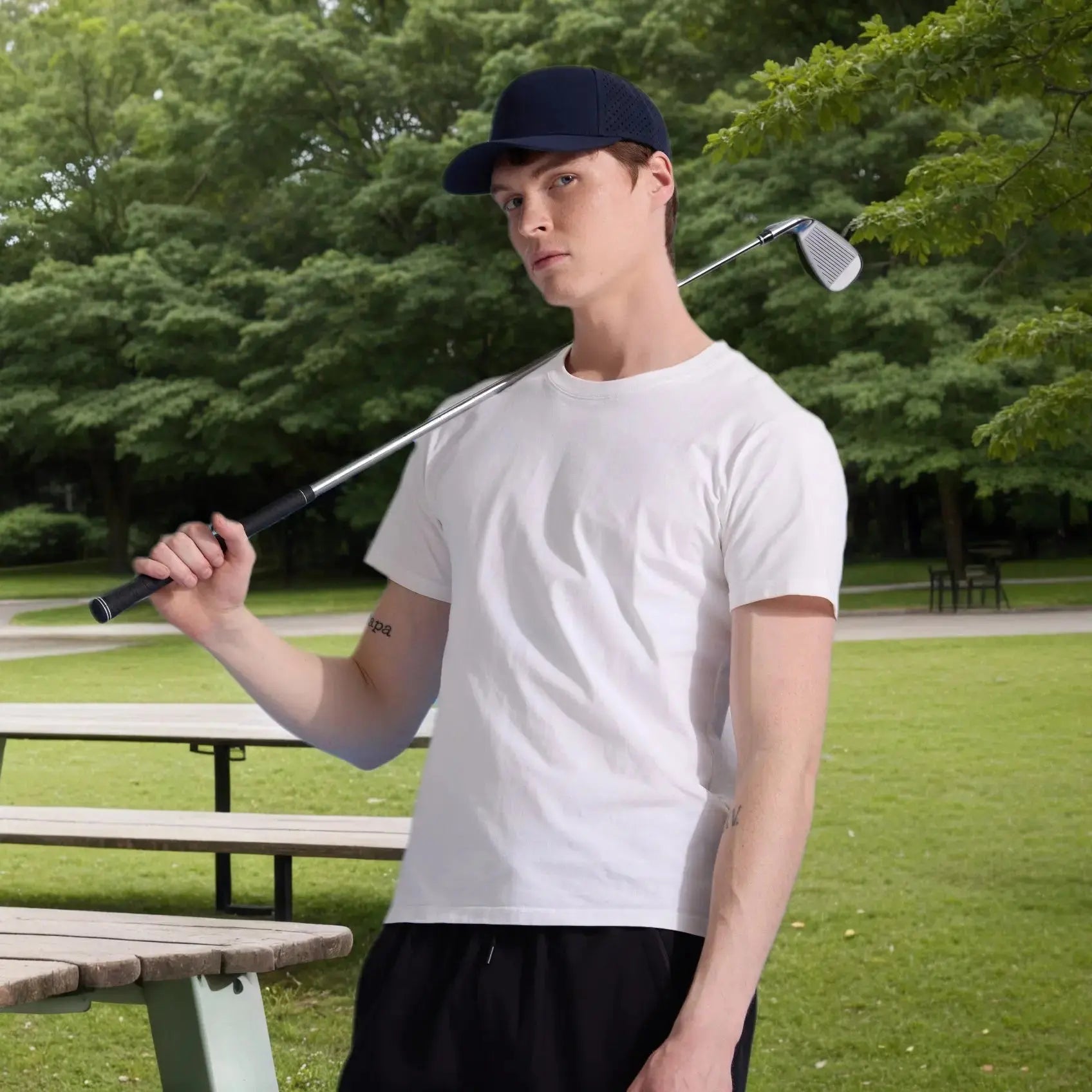 Blank 5 Panel Water Repellent Recycled Perforated Golf Hat- 6526Â Â Â Foremost Hat-Wholesale & Custom Hats