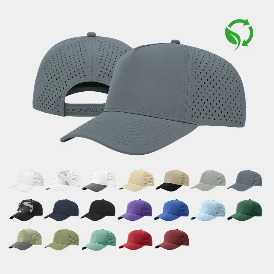Blank 5 Panel Water Repellent Recycled Perforated Golf Hat- 6526Â Â Â Foremost Hat-Wholesale & Custom Hats