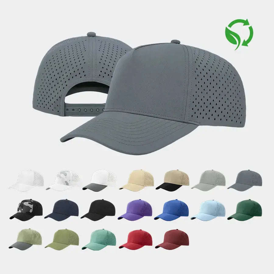 Blank 5 Panel Water Repellent Recycled Perforated Golf Hat- 6526Â Â Â Foremost Hat-Wholesale & Custom Hats