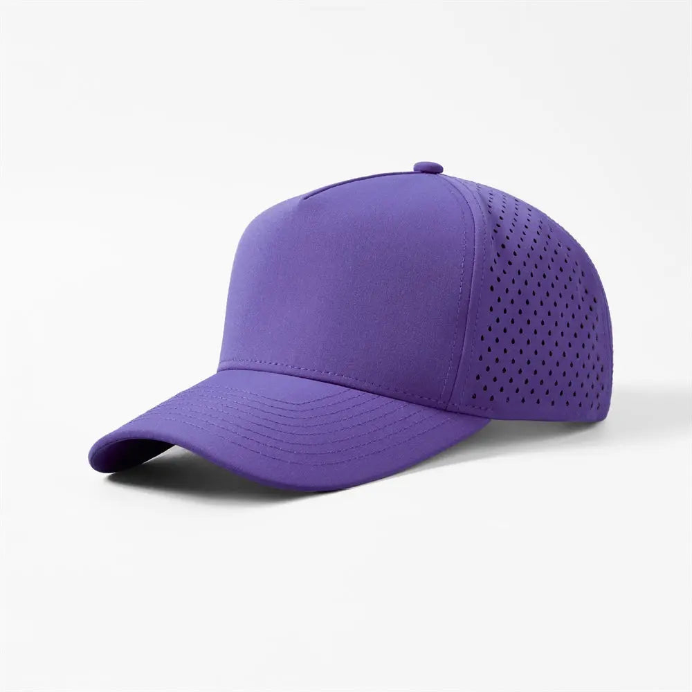 Blank 5 Panel Water Repellent Recycled Perforated Snapback Golf Hat- 6526Â Purple foremosthat