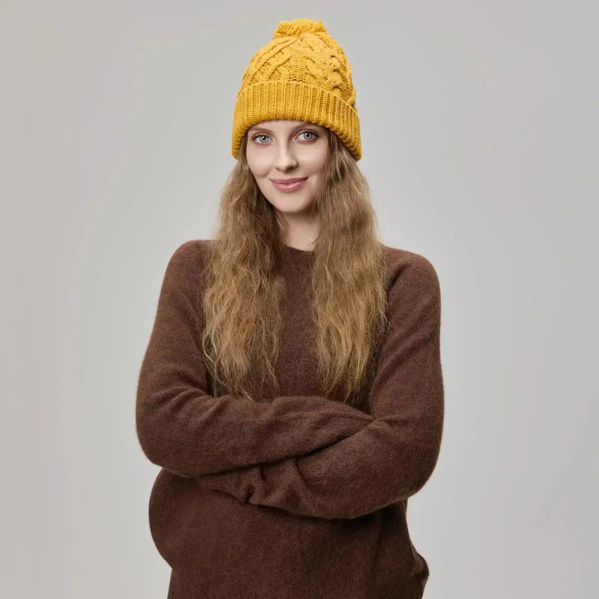Blank Cable Knit Merino Wool Pom Pom Beanie Wholesale - 1168