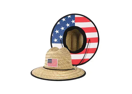Custom Straw Lifeguard Hats with Patch Logo Printed Under Brim