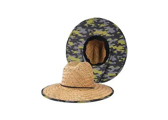 Custom Straw Lifeguard Hats with Patch Logo Printed Under Brim