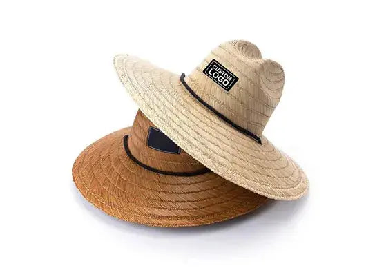 Custom Straw Lifeguard Hats with Patch Logo Printed Under Brim