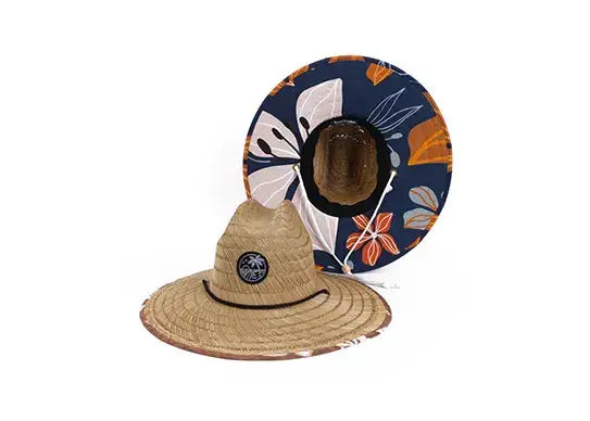 Custom Straw Lifeguard Hats with Patch Logo Printed Under Brim