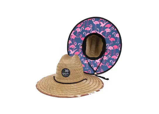 Custom Straw Lifeguard Hats with Patch Logo Printed Under Brim