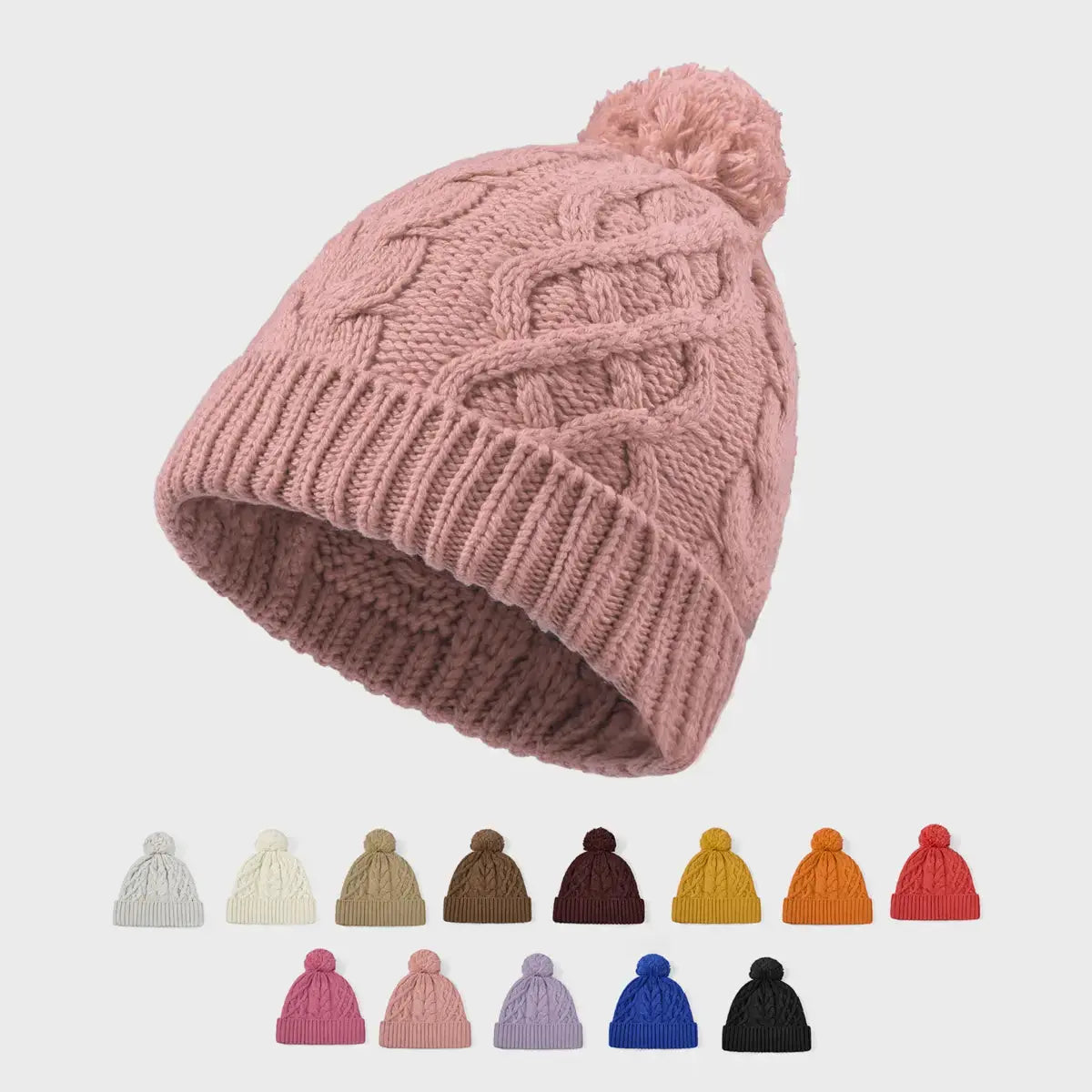 Blank Cable Knit Merino Wool Pom Pom Beanie Wholesale - 1168