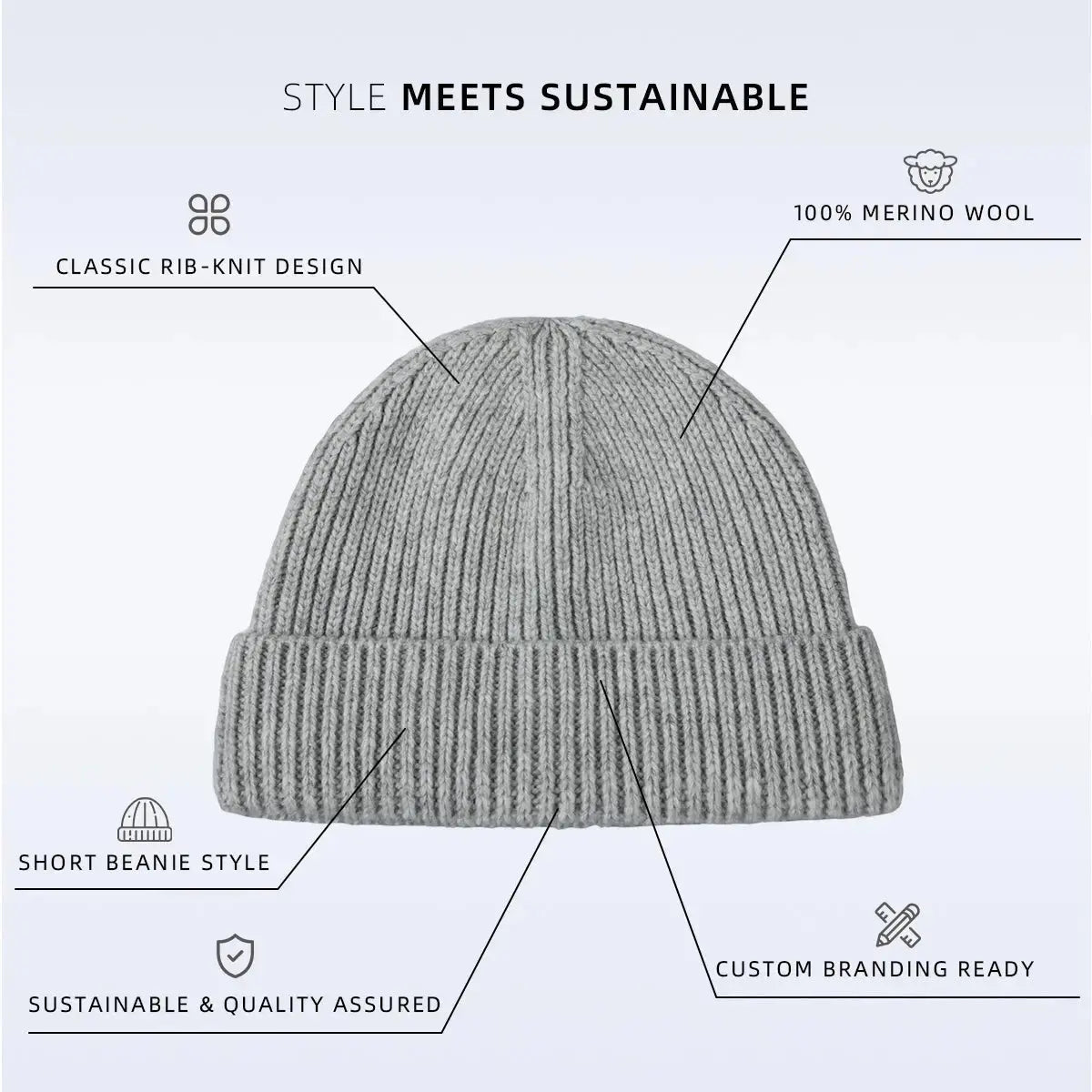 Blank 100% Merino Wool Short Fisherman Beanie Wholesale - 1281 Foremost Hat