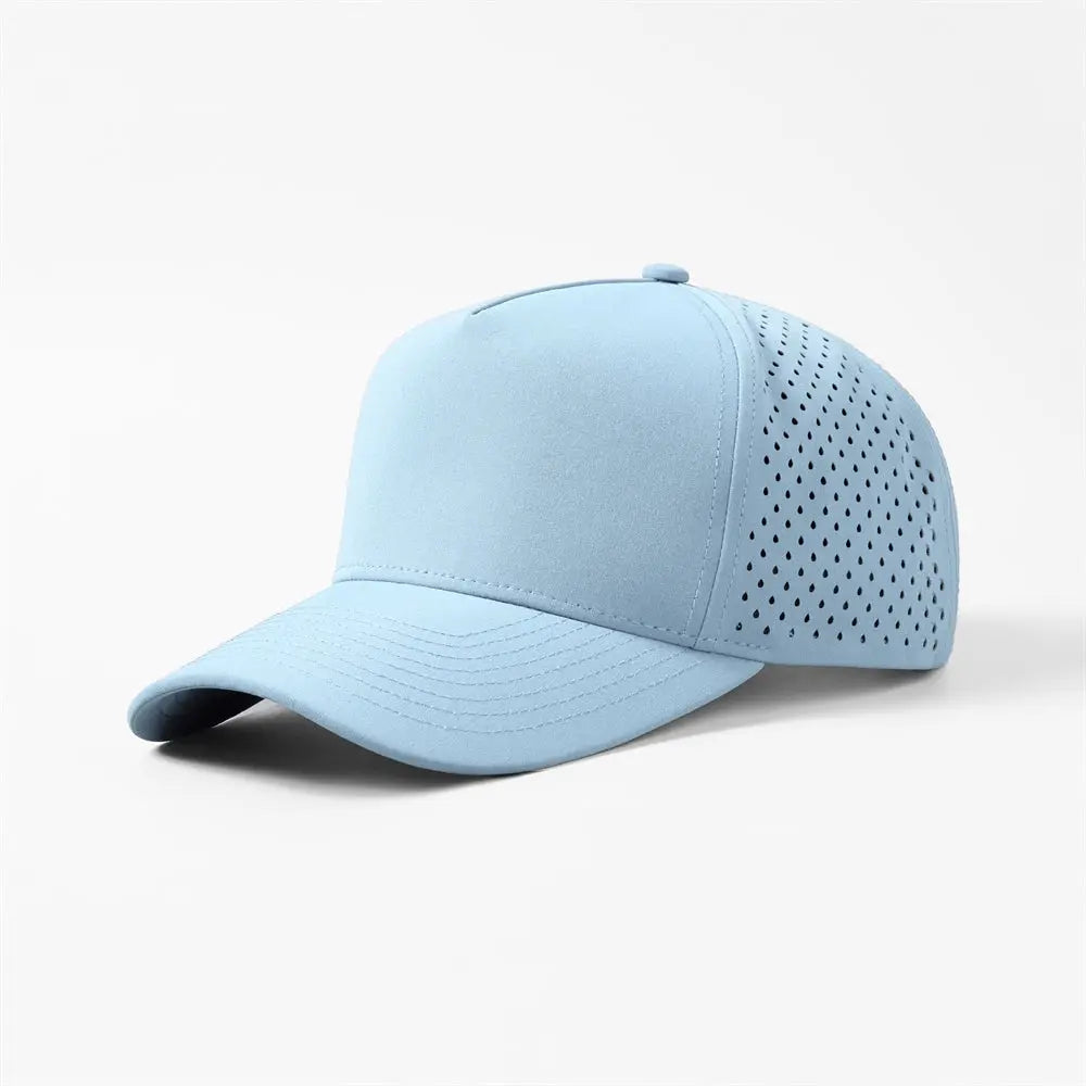 Blank 5 Panel Water Repellent Recycled Perforated Snapback Golf Hat- 6526Â L.blue foremosthat