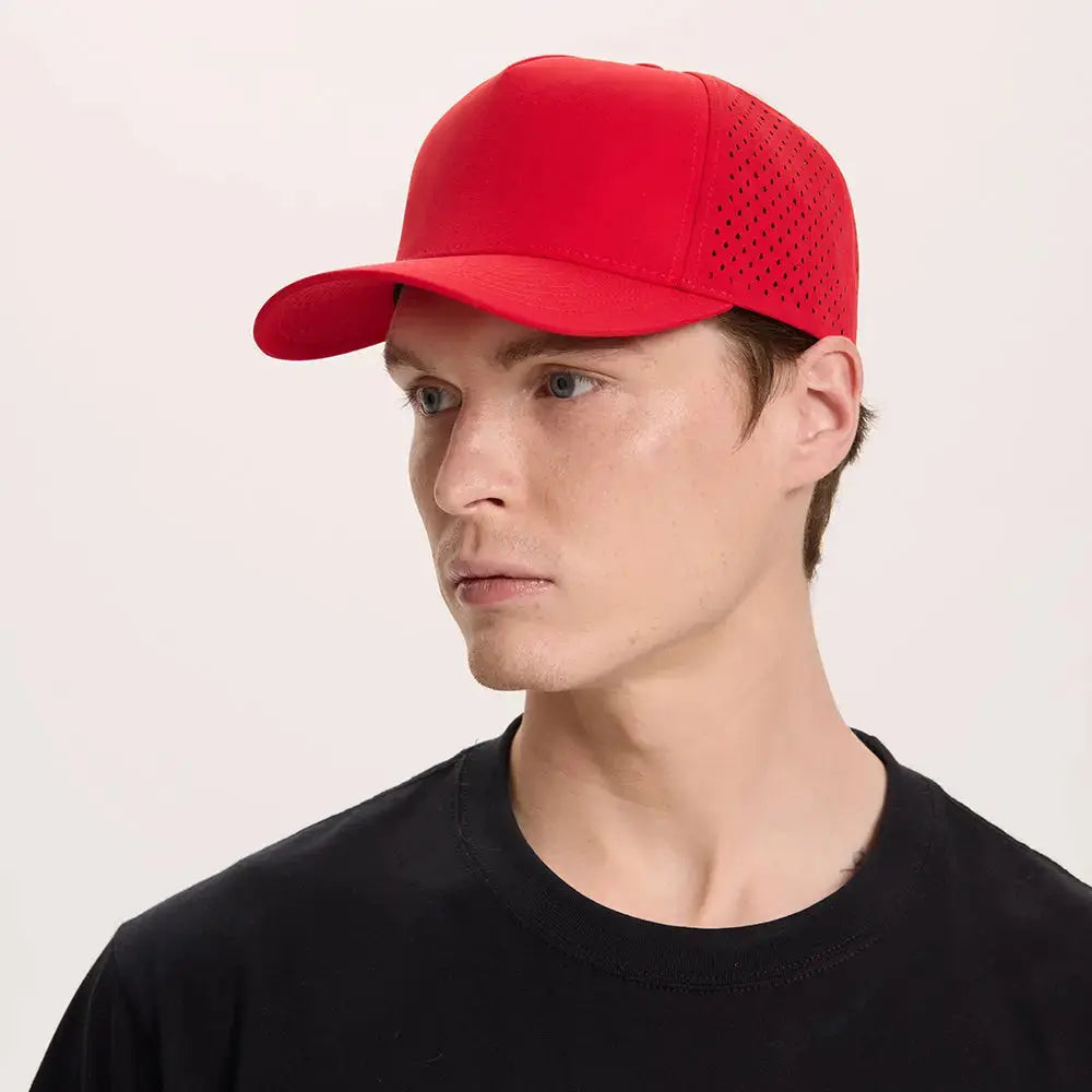 Blank Laser Perforated 5 Panel Performance Snapback Golf Hat Wholesale - 6526 (Recycled Polyester)