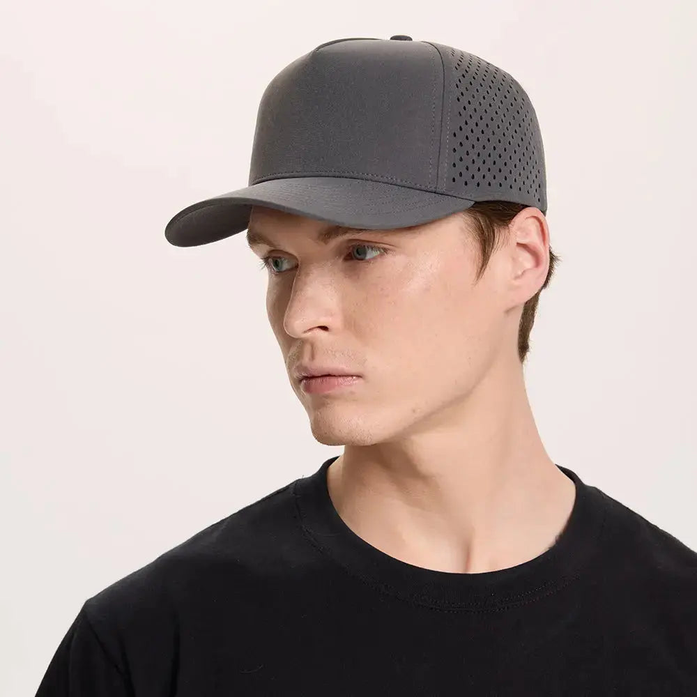 Blank Laser Perforated 5 Panel Performance Snapback Golf Hat Wholesale - 6526 (Recycled Polyester)