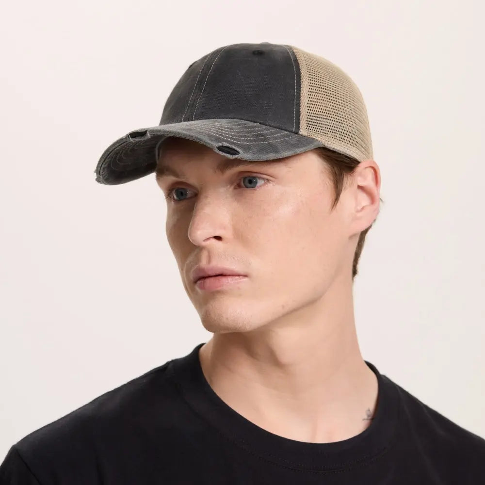 Blank Vintage Cotton Sand Unstructured Mesh Trucker Hats Wholesale - 6532