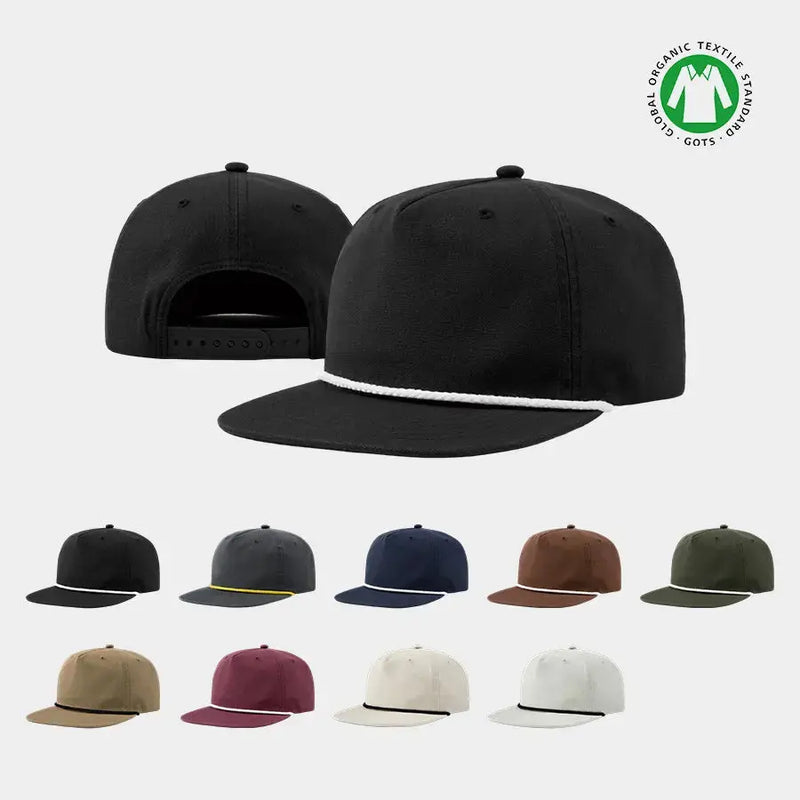 Gorra Snapback de Cuerda sin Estructura de Algodón Orgánico de 5 Paneles en Blanco - 5442
