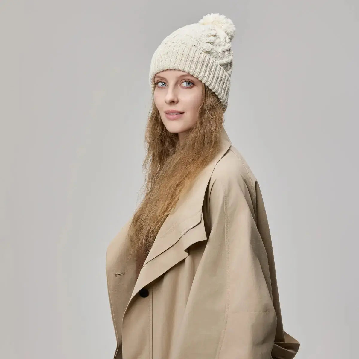 Blank Cable Knit Merino Wool Pom Pom Beanie Wholesale - 1168 Foremost Hat