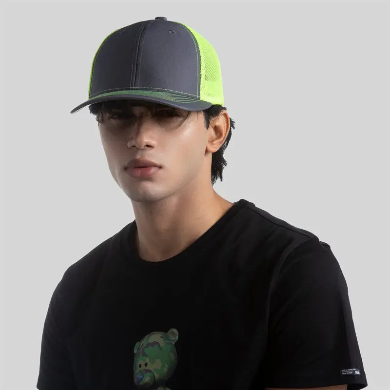 7018 - Wholesale Blank 6 Panel Mid Profile Structured Trucker Hat